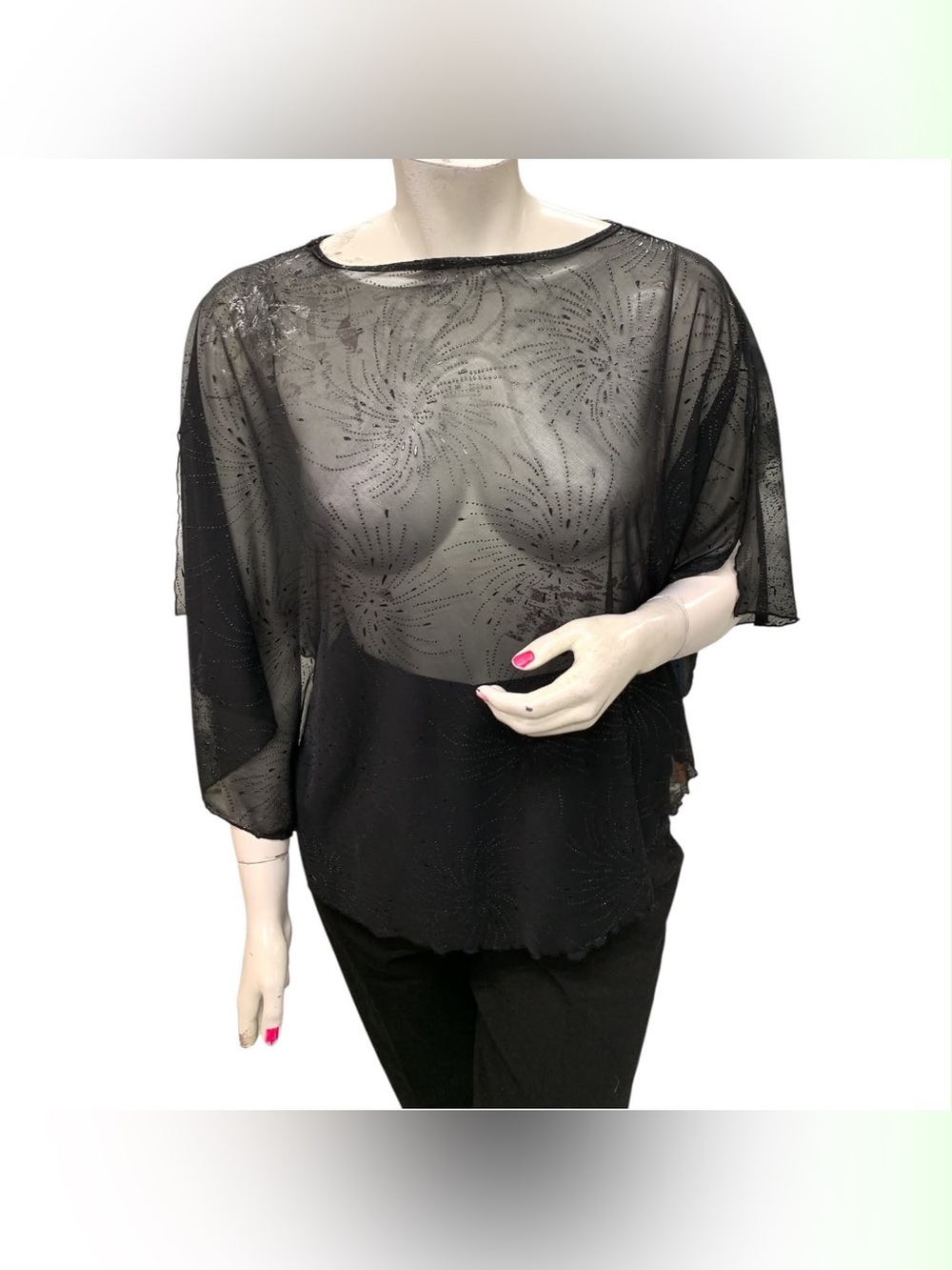 Sheer Black Embellished Top Size O/S
